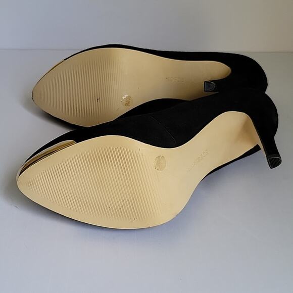 BCBGENERATION Platform Heels Women's 9M Black Suede Gold Trim Glamour Hollywood - Picture 6 of 7